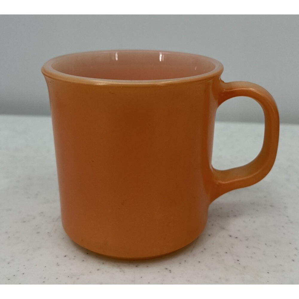 Vintage Anchor Hocking USA Coffee Mug Orange Peach Milk Glass